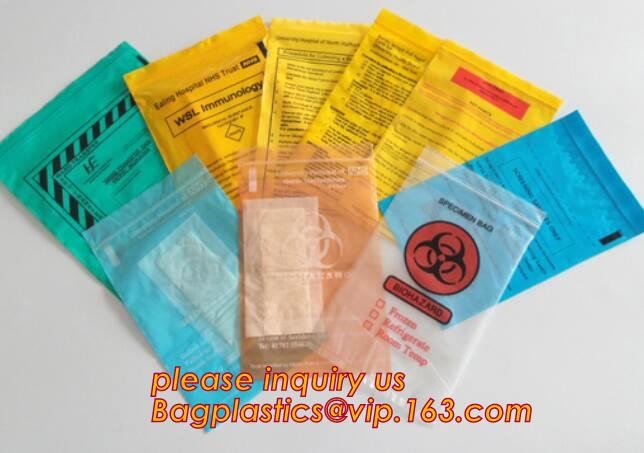 biohazard specimen Zip lockk bag with pocket, recycled custom printed ldpe 3 layers specimen bag Zip lockk bag, pac, pacrite