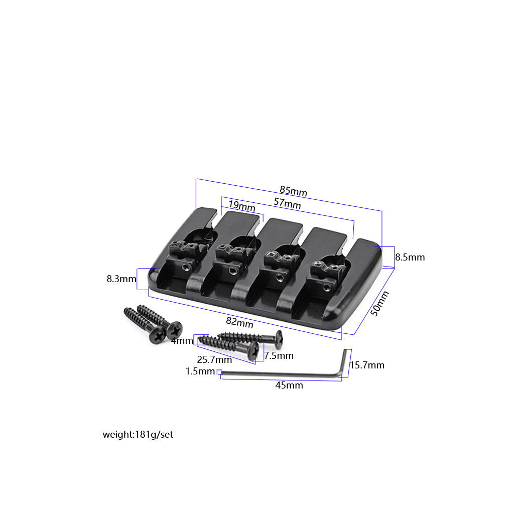 4 Strings Fixed Bass Bridge With Screws Wrench Top Load Tailpiece For For Electric Bass Guitar