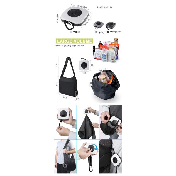 ABS Polyester 10*10cm Reusable Foldable Shopping Bag White Gray