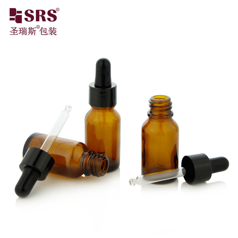 15ml 0.5 oz Empty Amber Color Round Thick Wall Mold Essential Oil Glass Bottle Dropper
