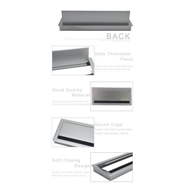 aluminum alloy office desk wire cable grommet box /white rectangle table top hole flip cover cable management box with b
