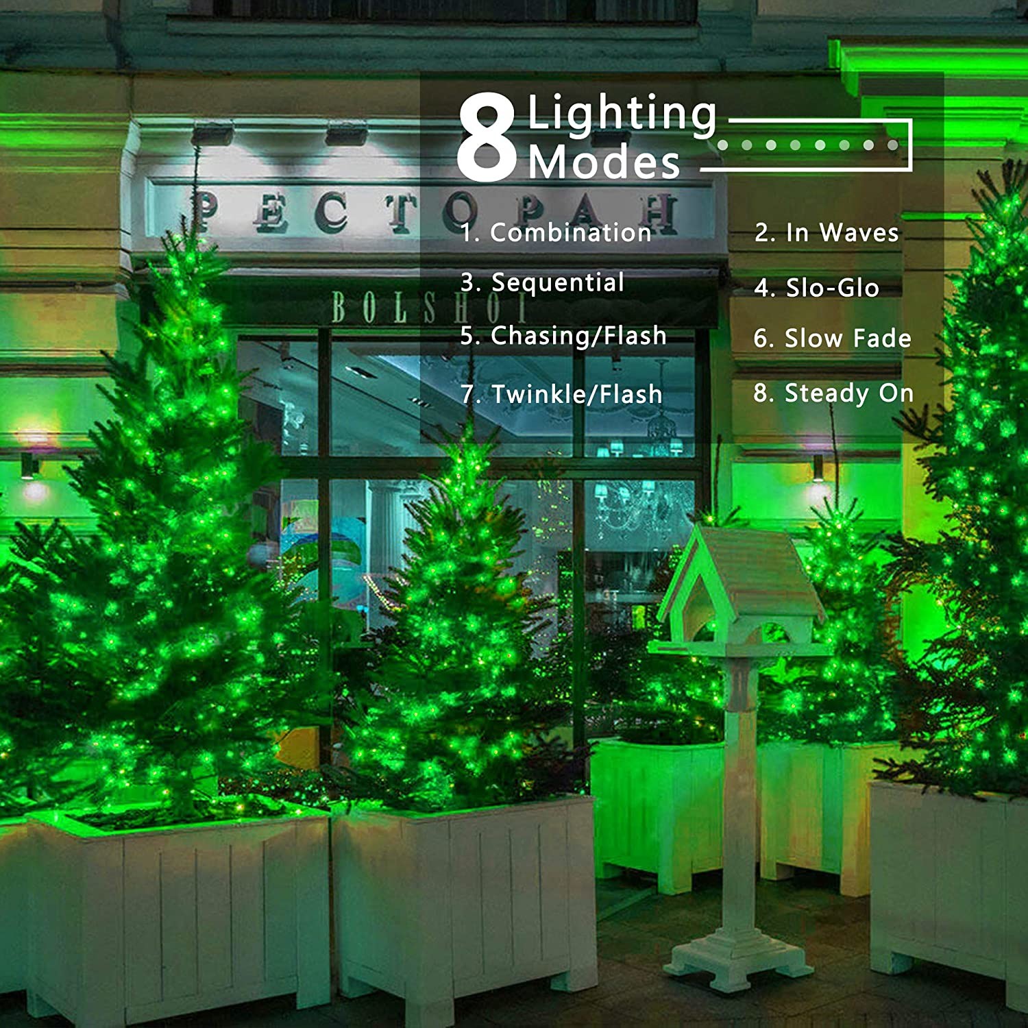 Green Cable Christmas Lights 600 LED Columbus Day Garland Plug In Multi Colors