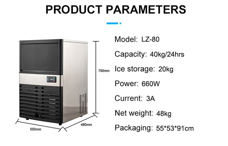 LZ-80 Cube Ice Machine 40kg Capacity 24 Hours Automatic for South Africa's Cafeterias