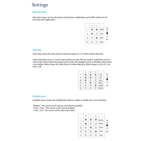 240VAC HNS201 High Frequency Motion Sensor DIP On And Lux Off