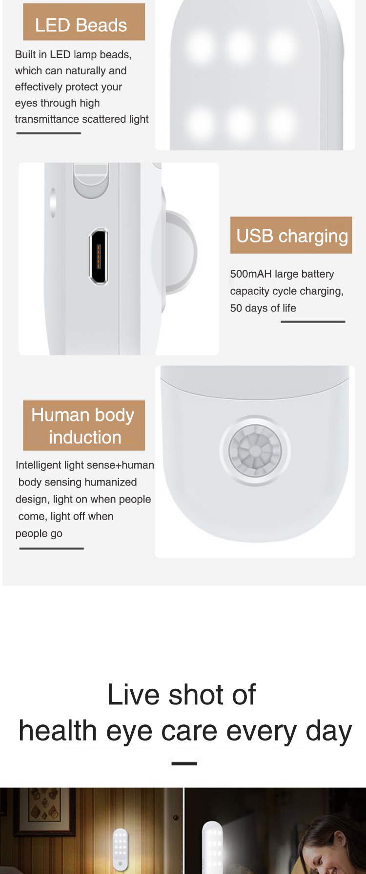 5000K PIR Sensor Cabinet Light Motion Sensor LED Light 1.5W
