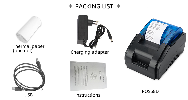 Thermal Printer for Restaurant 178*127*105mm Dimension Direct Power Supply from Adapter