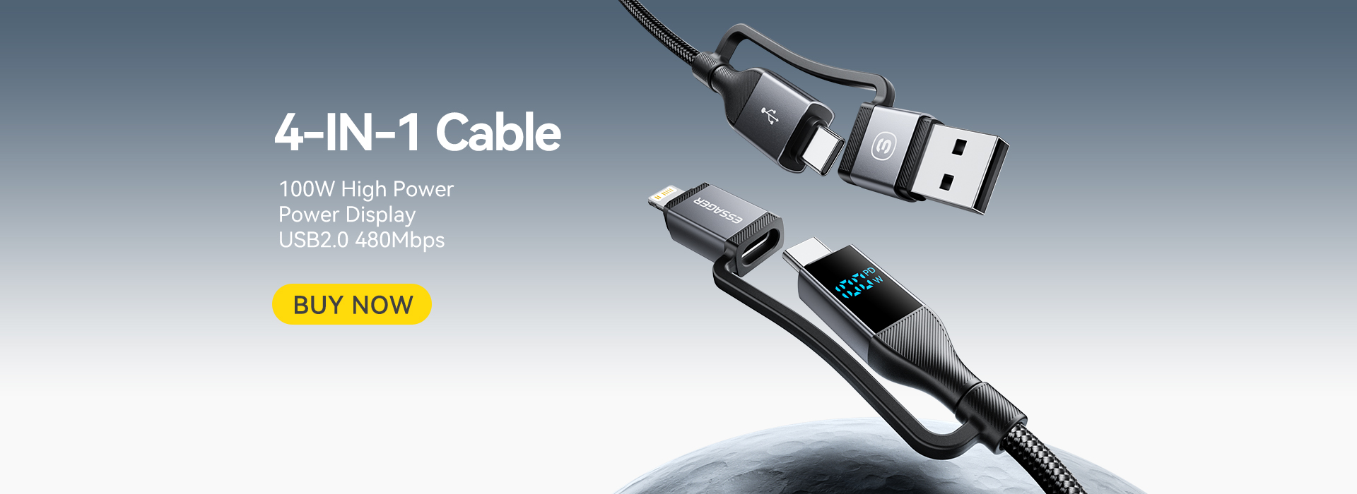 ESSAGER ES-X70 4 in 1 USB A/C to C/L Charging Data Cable PD and QC Charging for All Devices