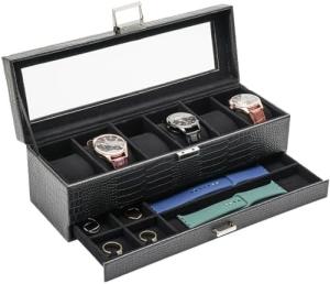 China ProCase Watch Box Organizer for Men, 6 Slot Watch Display Case with Drawer, Father's Day Gift Mens Watch Holder Watch wholesale