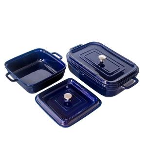 China Glaze Blue Rectangle Ceramic Bakeware Sets 165oz Large Capacity OEM wholesale