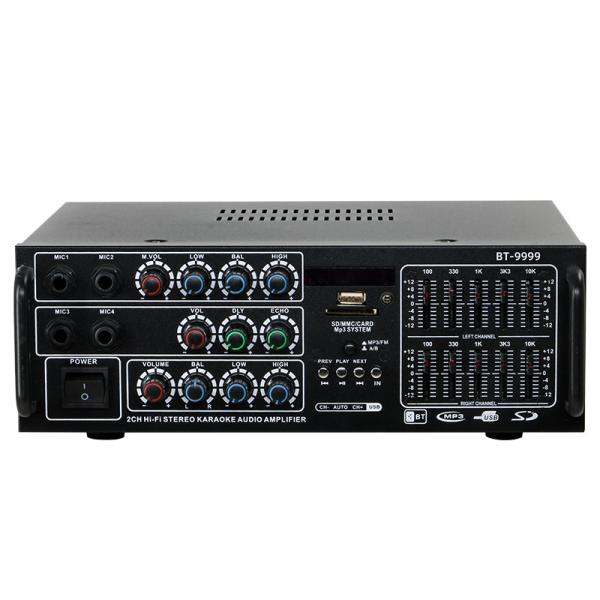 BT-9999 2.0 Channel 300W Home & Car Amplifier High-Power BT Wireless EQ Equalizer Dual-Use 12V/220V Metal Material Receiver