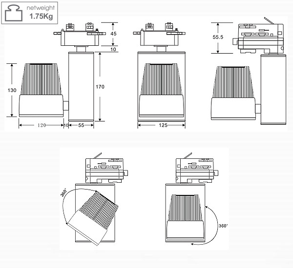 2700K 95Ra COB LED Track spotlight 10-60W 3 years warranty