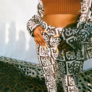 China LOVE Printed Ladies Casual Pants Straight Leg With Slits wholesale