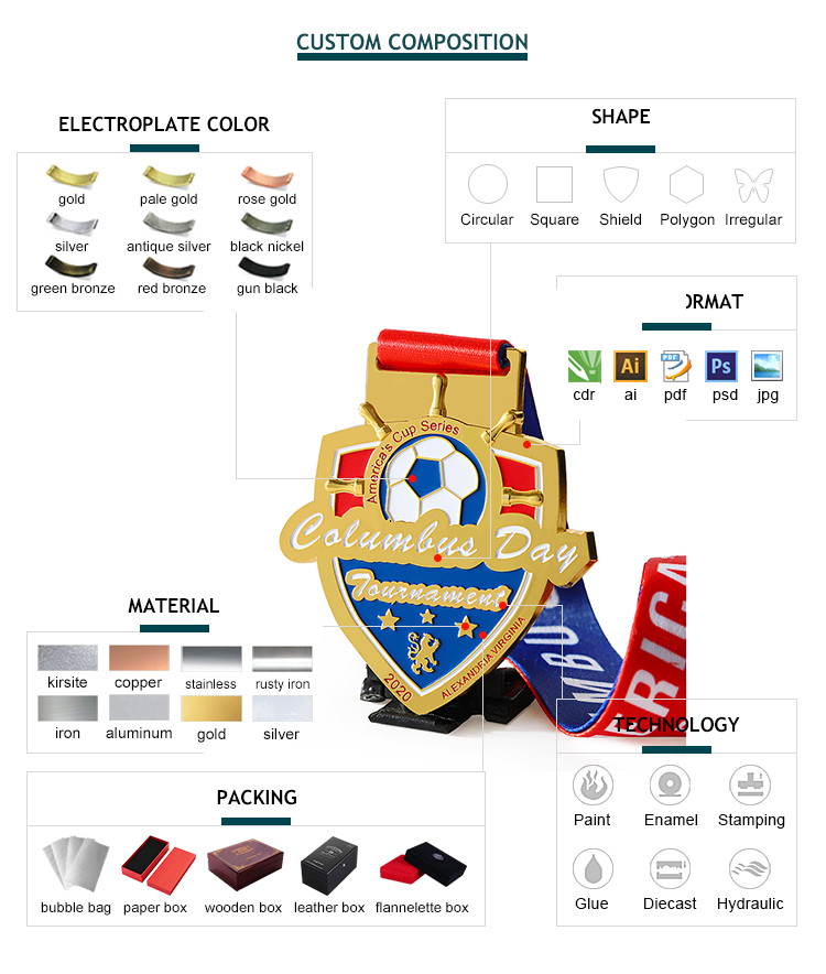 Custom Metal Sports Medal 2d 3D Soccer Award Medals Zinc Alloy Enamel Medals
