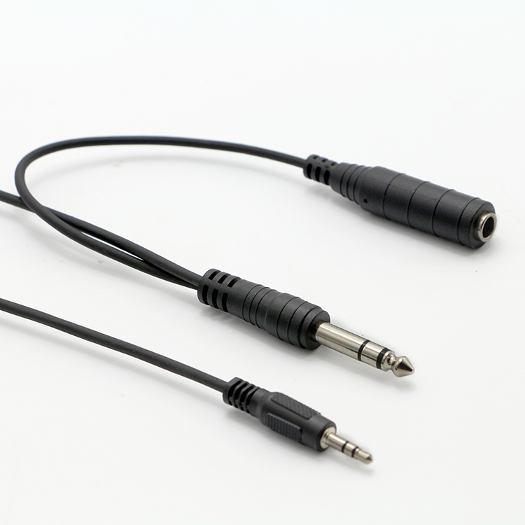 1M 2M 3M Y Splitter Male to Female 6.35mm 3.5mm TRS Microphone Stereo Jack Audio Cable