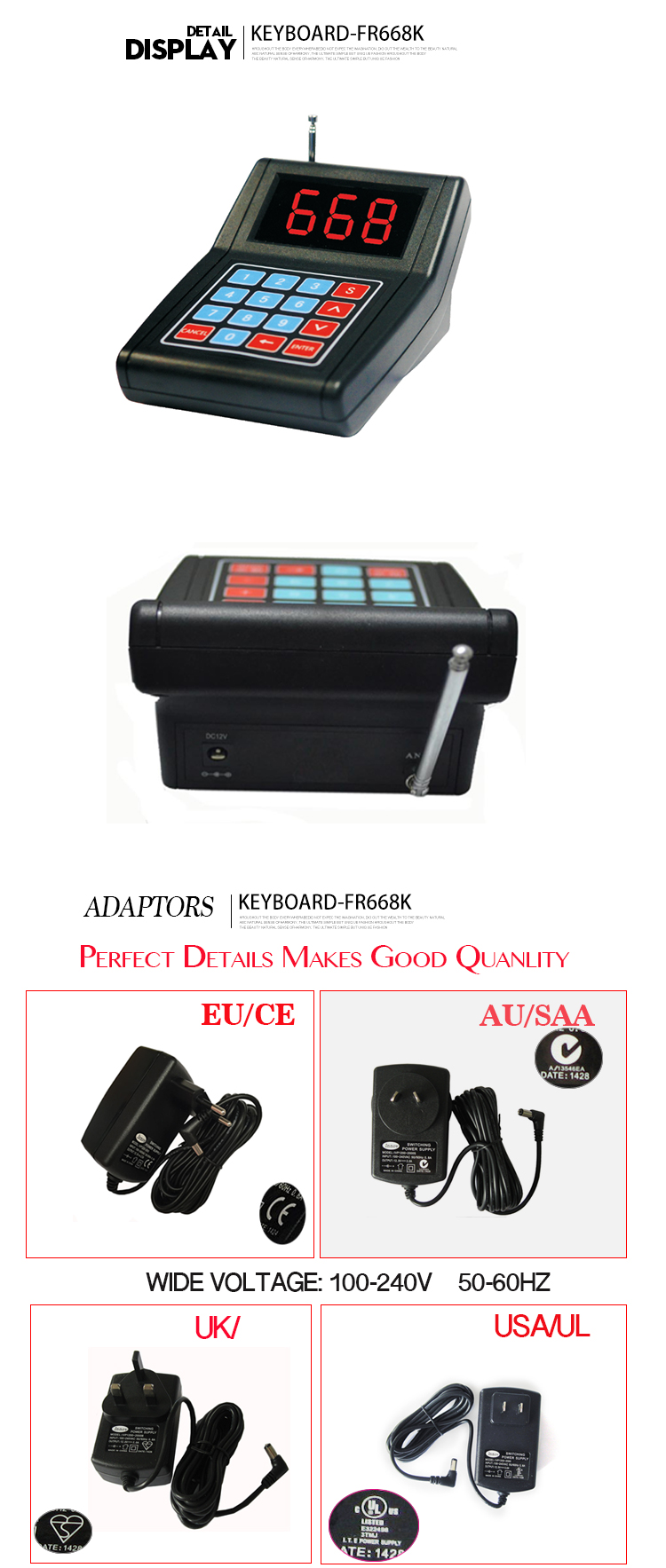 Wireless 433.92 Free queue guest pager system for restaurant managing waiting customer