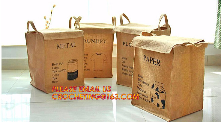 Fabric 3 sets Jute home organization storage basket/boxes stackable for household with cotton handle bagease package