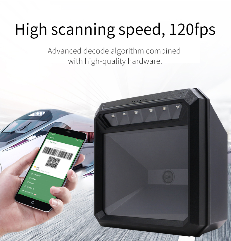 Desktop Wired USB Barcode Scanner with Red LED Illumination and Omni Directional Scanning