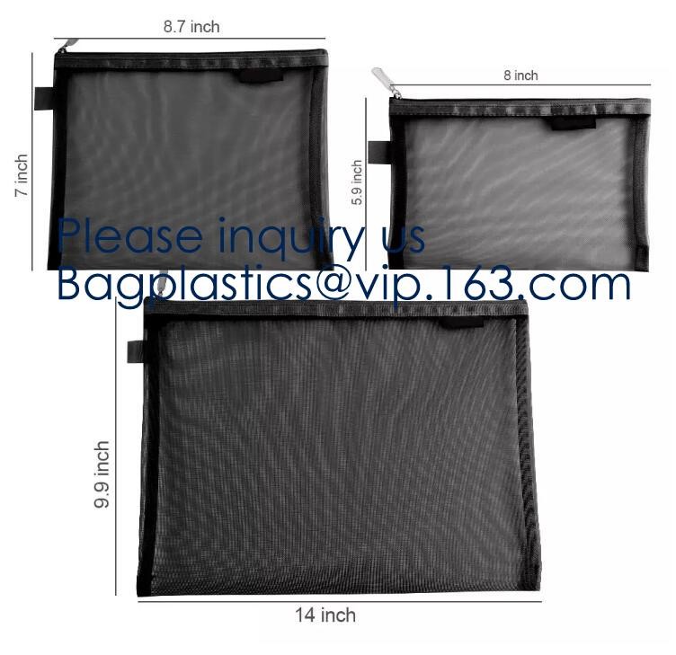 Mesh Bags Makeup Bags Cosmetic Travel Organizer Bags Mesh Zipper Pouch Pencil Case,Assorted Piped Pouches, bagease pac