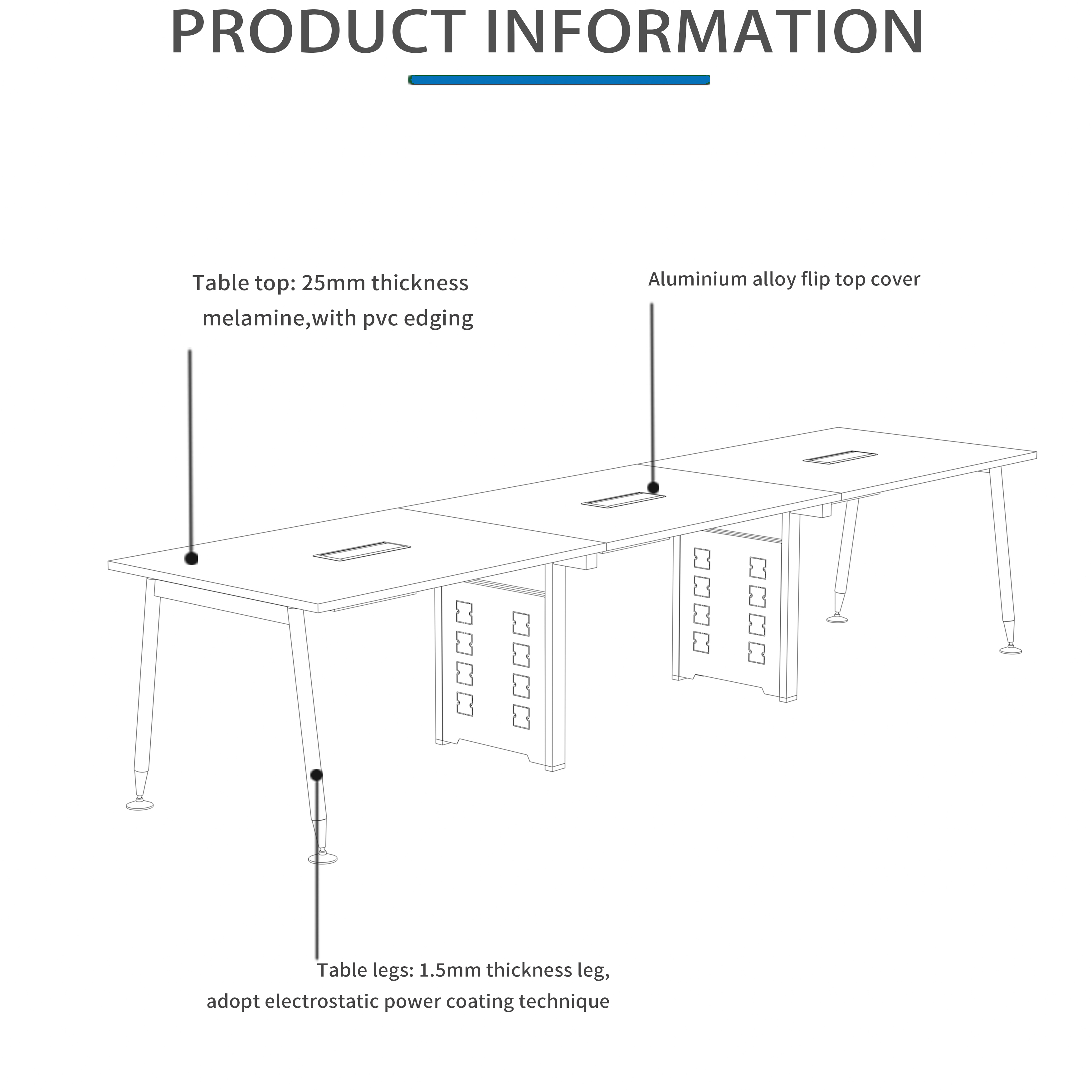 Industrial Design Style Office Conference Table with 25mm Table Top Thickness and MDF/MFC/Plywood