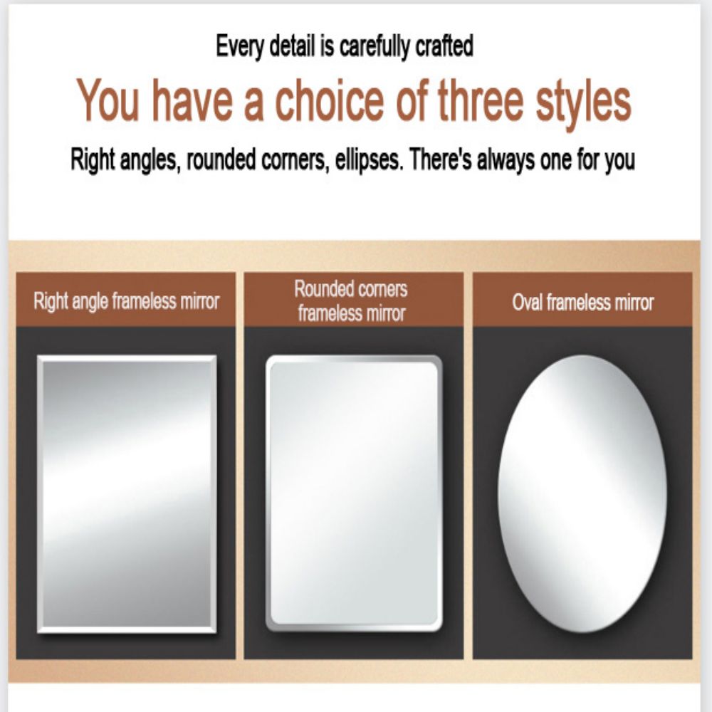 Modern Style Wall Mirror Frameless Full Length for Bathroom Two-Way Square Home Decor