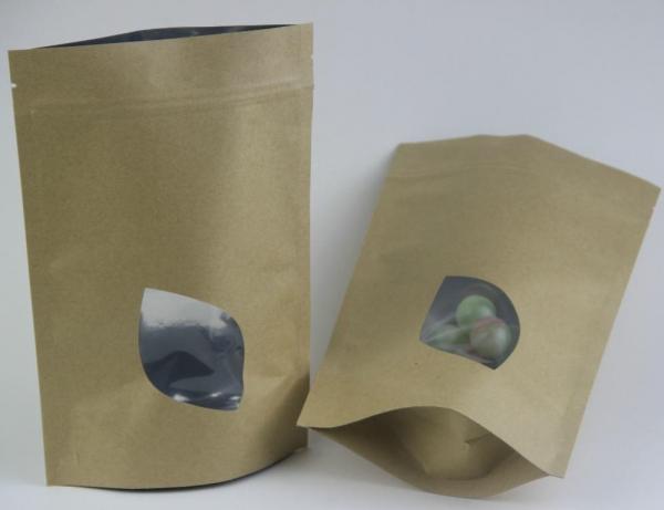 Quality Kraft Brown Paper Tea Bag Foil Lined With Window / Stand Up Green Tea Pouch Zip for sale