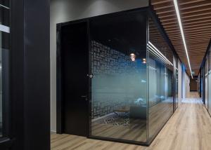 China Double Layer Frosted Glass Wall Partition Frameless Glass Wall System With Shutter wholesale