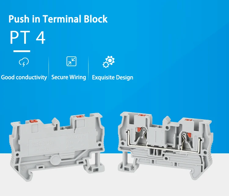 PT4 Push-in Terminal Strip Plug PT-4 4mm² Cable Connector Electrical Connect Din Rail Screwless Terminal Block PT 4