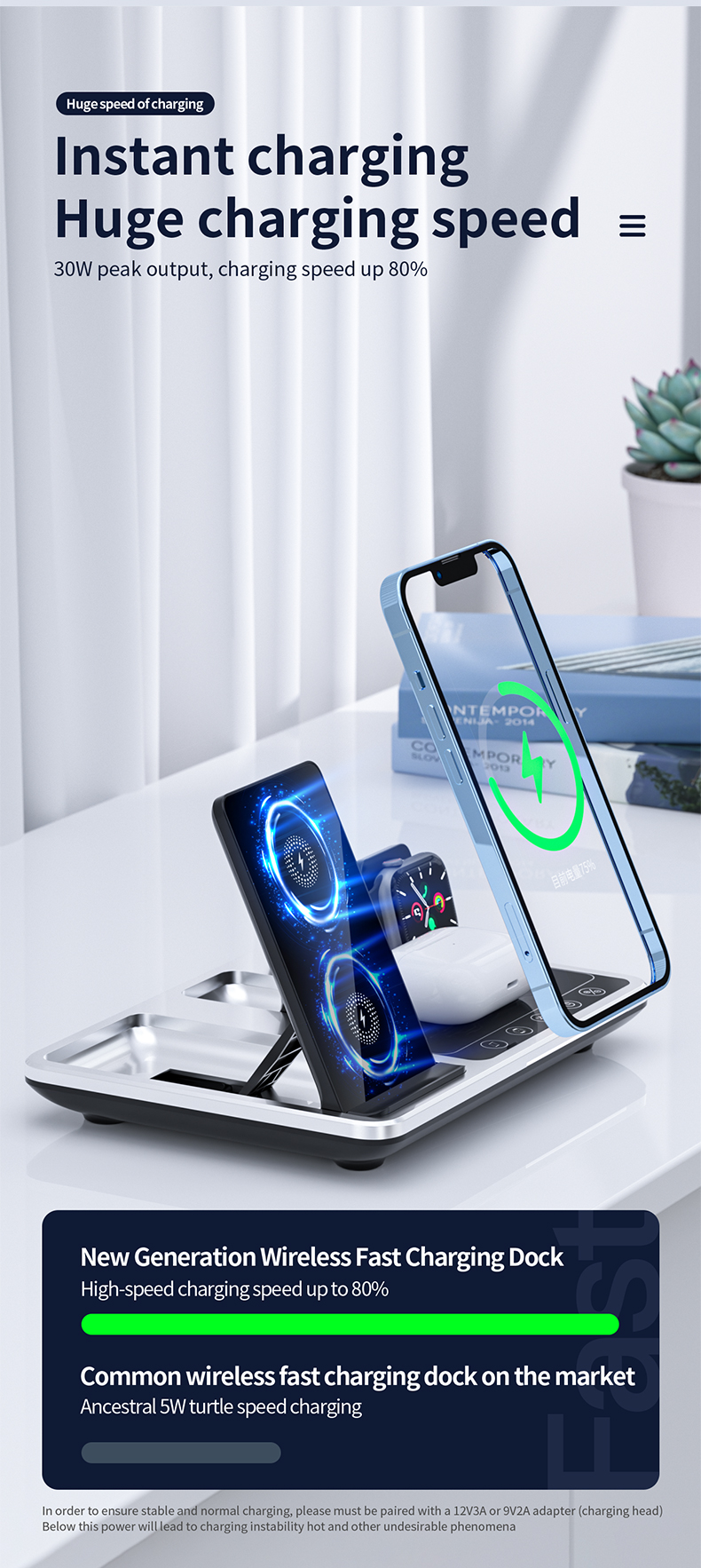 Multi-Functional 4 In 1 Charging Dock 30W Speed Fast Charging for Mobile Phone Smart Watch and Earphone