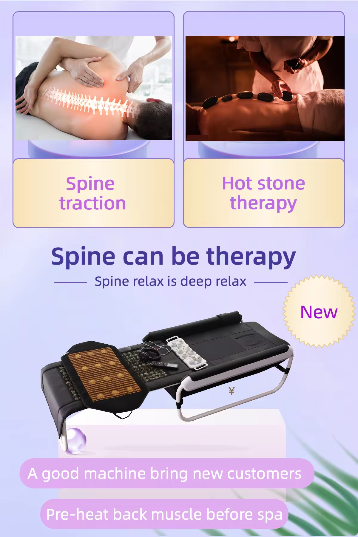 New Trends Chiropractic Spine Therapy Bed Massager Jade Thermal Salon Furniture
