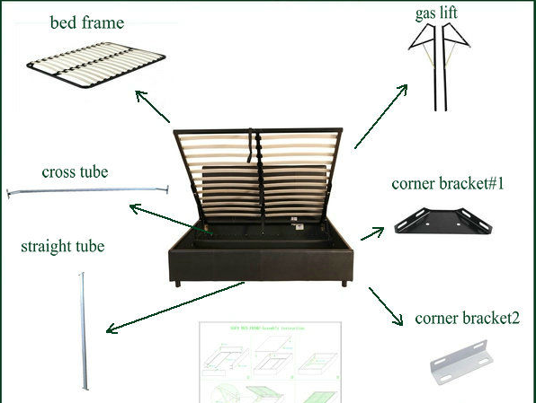 Hydraulic Bed Frame Gas Lift Metal Bed Frame Parts Customized Length