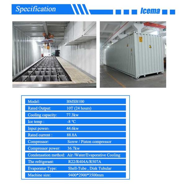 10t/24h Container Ice Machine Industrial Block Ice Machine R404a R22