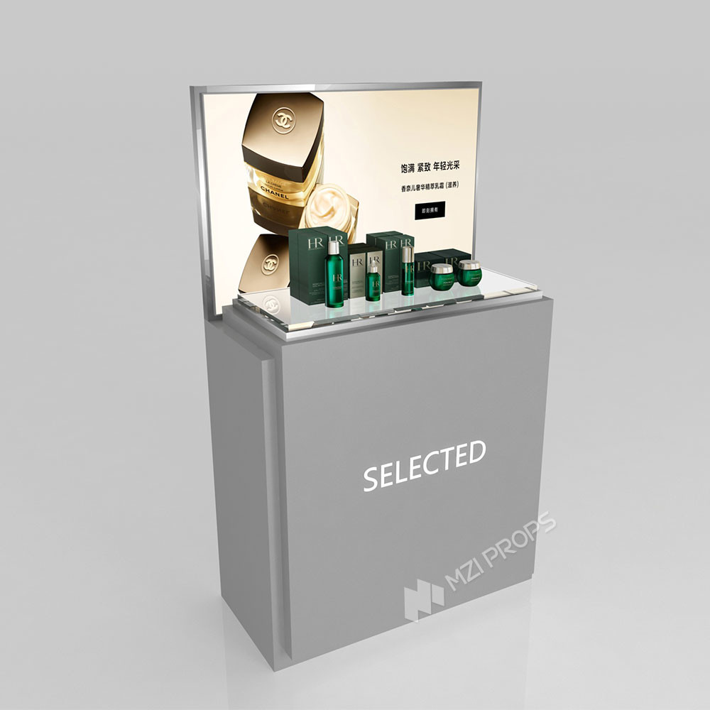 GDR06-CMM07 Retail Display Stand with 80mm Double-Sided Soft Film Light Box and LED Strips for Luxury Retail