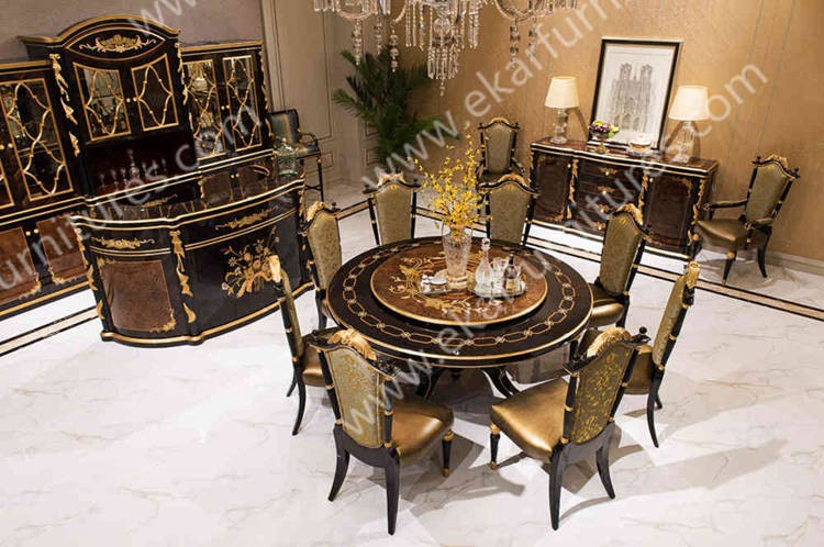 Antique wooden round rotating dining table TN-029N
