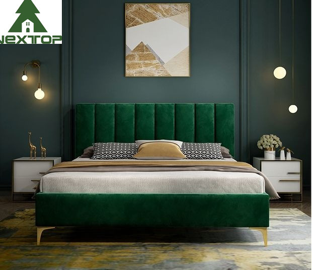 Custom Size Wooden Double Bed Queen Platform King Size Fabric Bed Hotel Bedroom Furniture