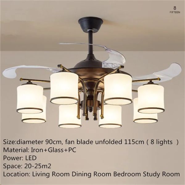 Retractable Blade Modern Folding Fan Light Remote Control Chandelier LED Invisible Ceiling Fan Crystal Light (WH-VLL-29)
