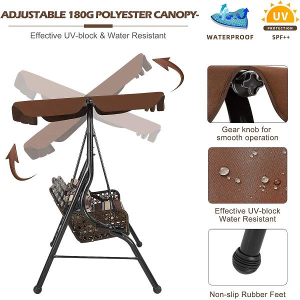 500KG Load 3 Person Canopy Swing UV Resistant Three Person Porch Swing