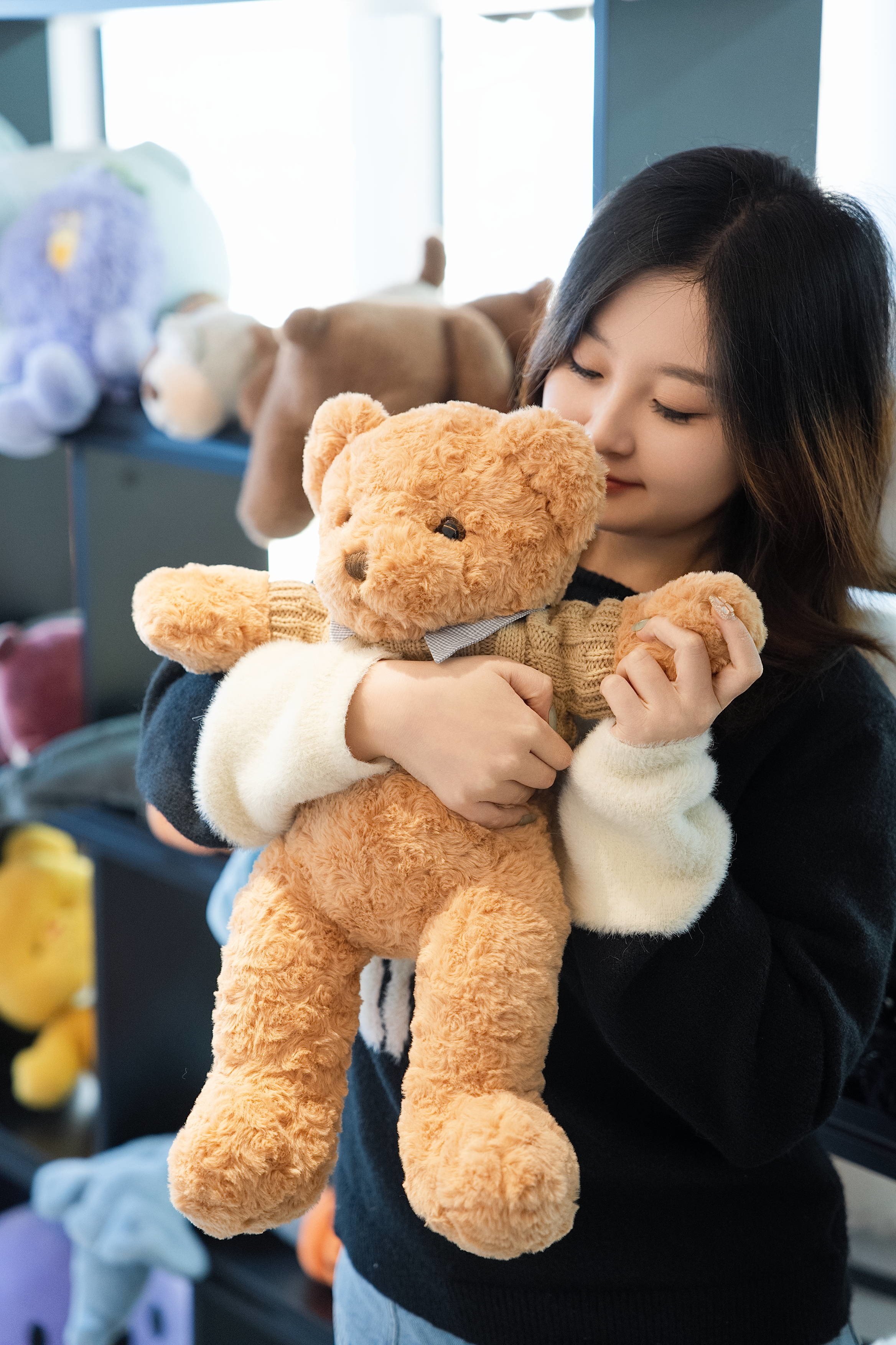 45cm Cute Stuffed Teddy Bears Bow Tie Hoodies Plush Toys Strippable Sweater Bear