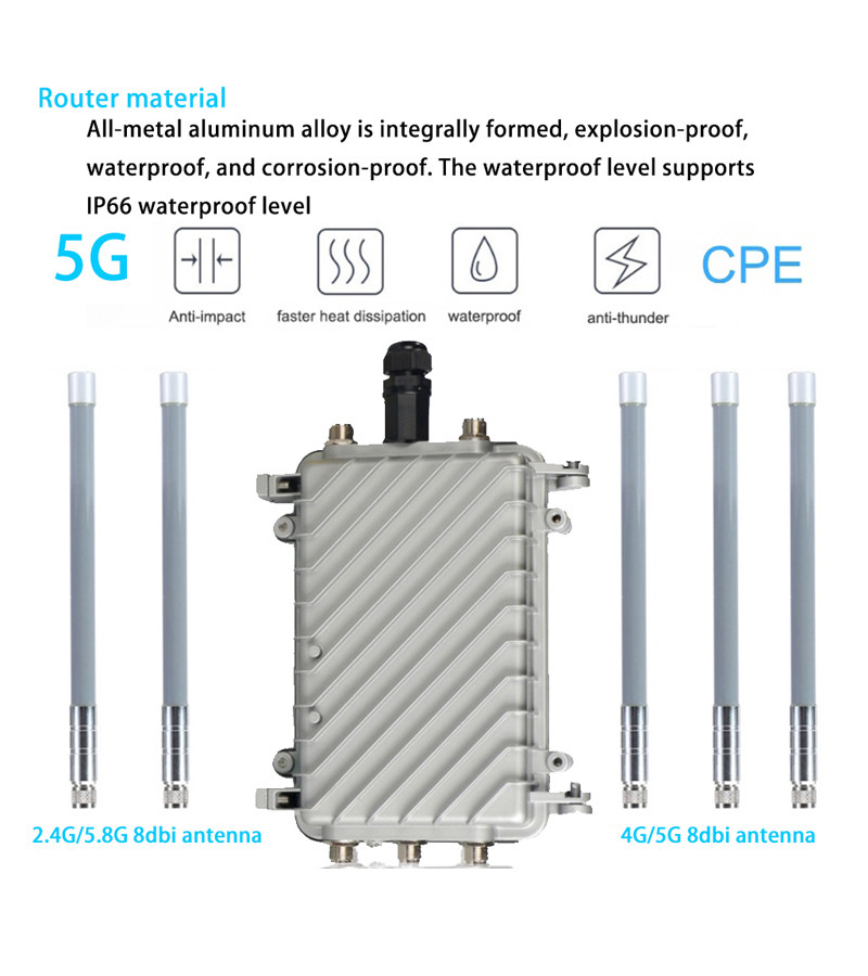 Waterproof Outdoor Router 5g Metal Housing 48V POE Power Supply