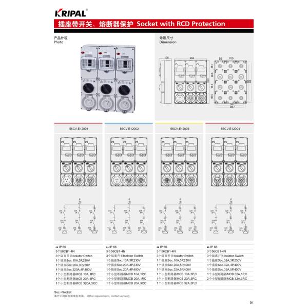 Outdoor Industrial Weatherproof Switch Socket with Fuse Customized