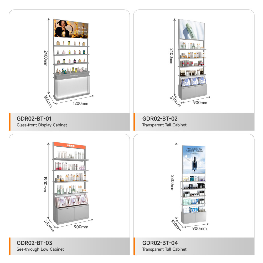 Makeup Display Showcase Grey Oiled Wooden Board Skincare Back Cabinet With Light Box For Multi-Functional Shop Stand And Premium Display Cabinet