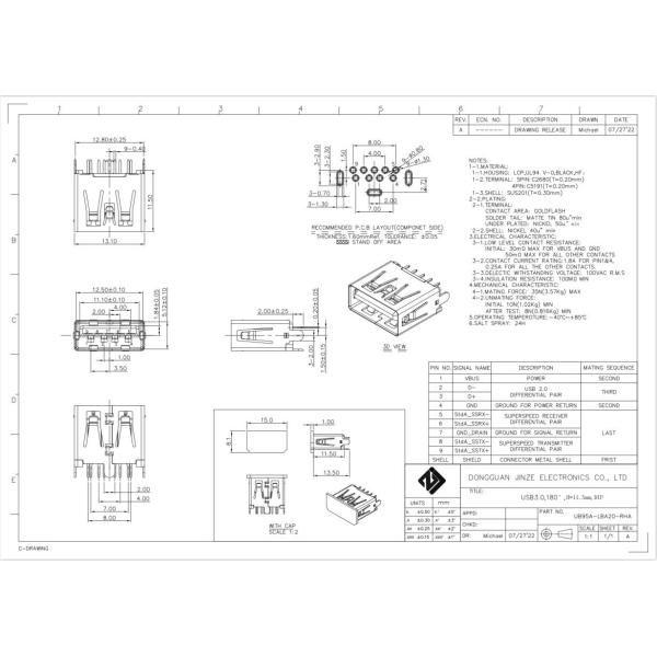 PA9T Blue HF STD USB3 Socket Micro USB Female Connectors Female DIP H14.95mm