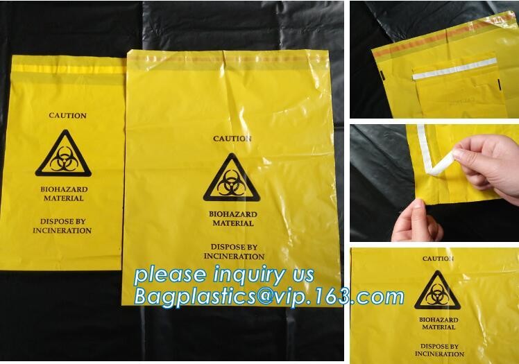 LDPE biohazard waste bin bags disposable medical autoclave bags, biohazard specimen bag plastic adhesive flat bag, bagea