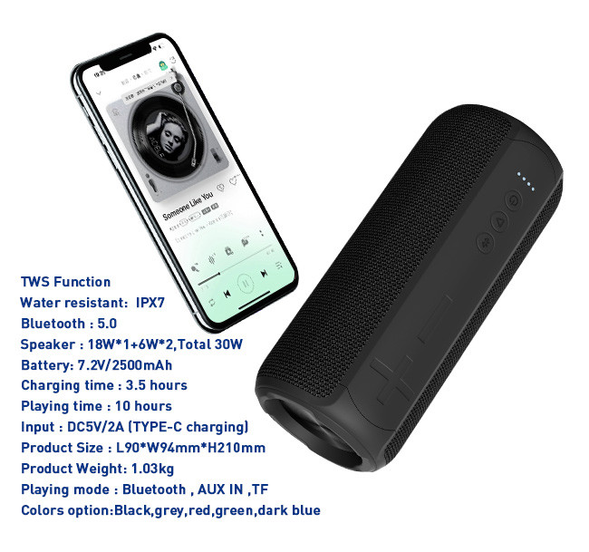 Watertight Bluetooth Speaker with Selectable LED Lights and Extended 4-10 Hours Playtime