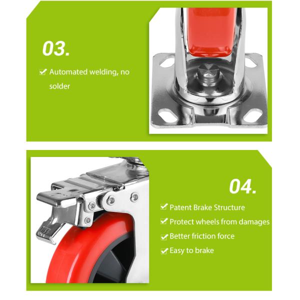 5 Inch Medium Duty Fixed Caster Fixed PU Caster Wheel for Cart