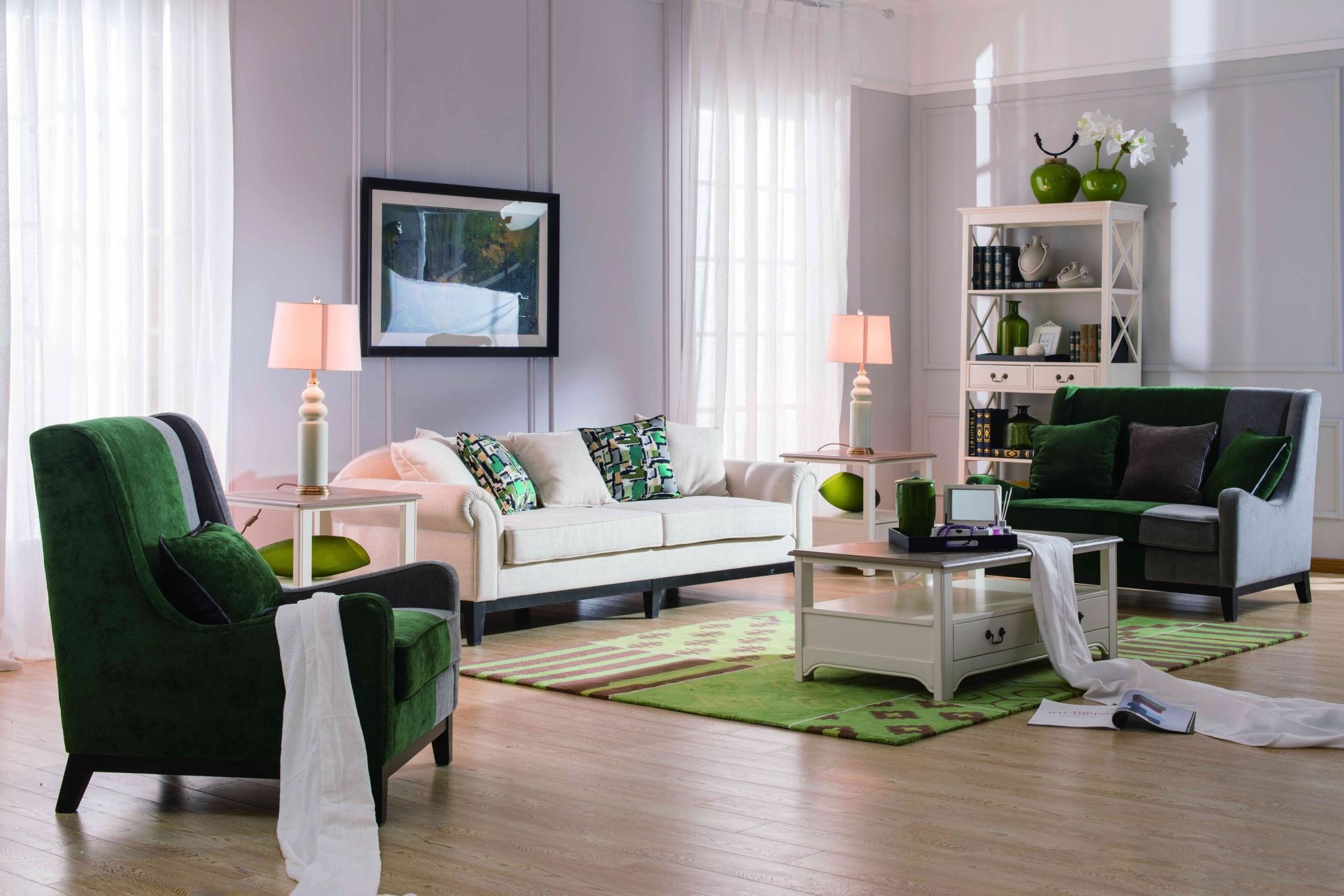 Lobby Sofa Set of European leisure style Fabric upholstered sofa chairs used wood in white painting