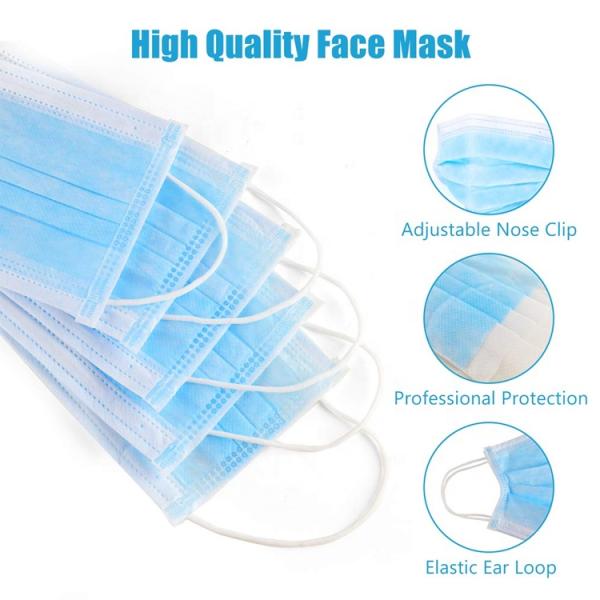 Blue Color Disposable Earloop Face Mask Pp Nonwoven Material Customized
