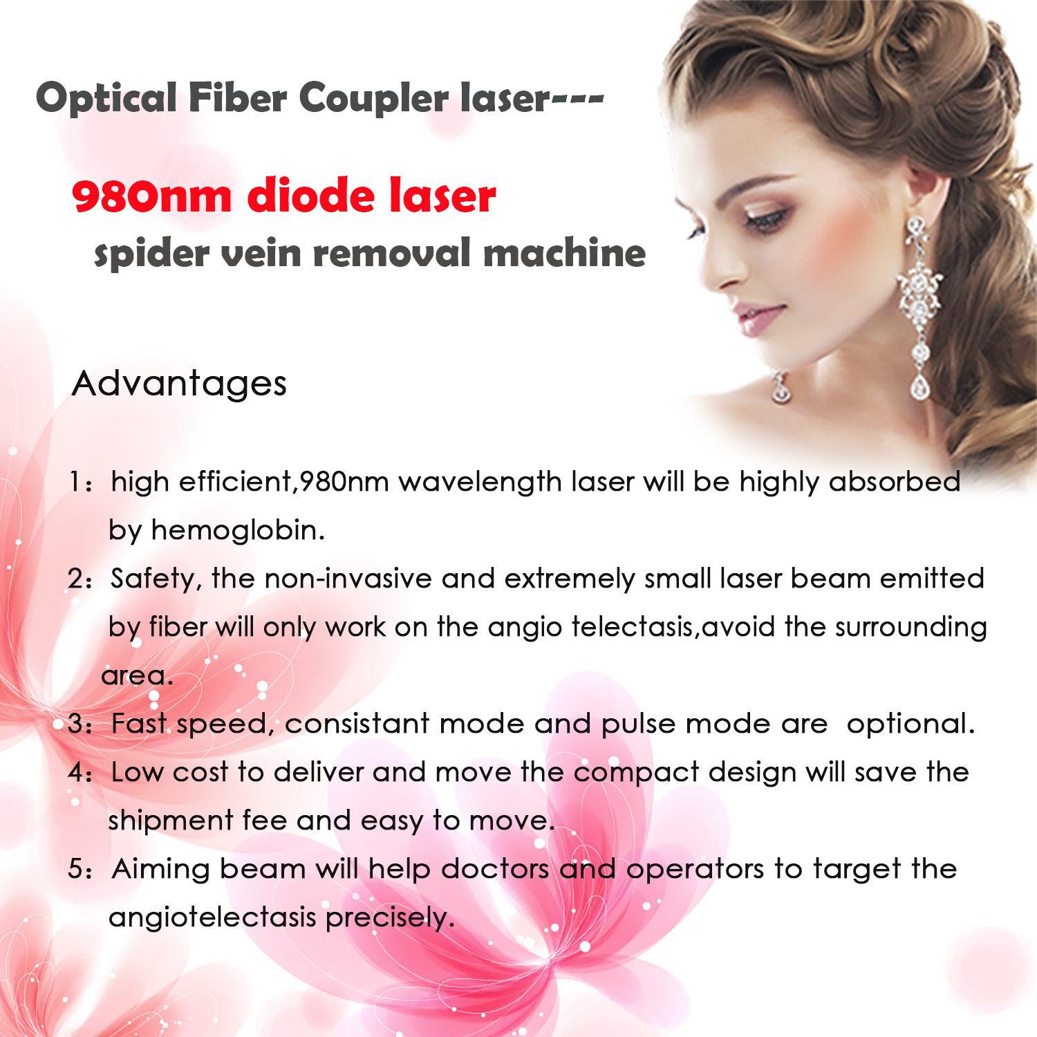 980nm Facial Thread Vein Removal Machine Diode Laser Vascular Therapy Device