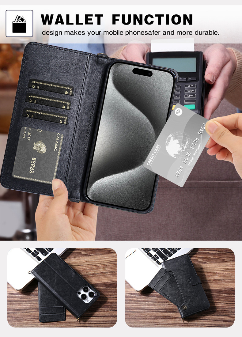 PU Leather Phone Wallet Cases Business Style Phone Case With Card Holder Wallet Stand