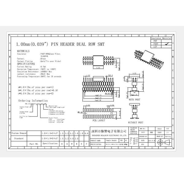 Double Layer 40P PA6T Insulator Pin Header Connector 1.0*1.5mm