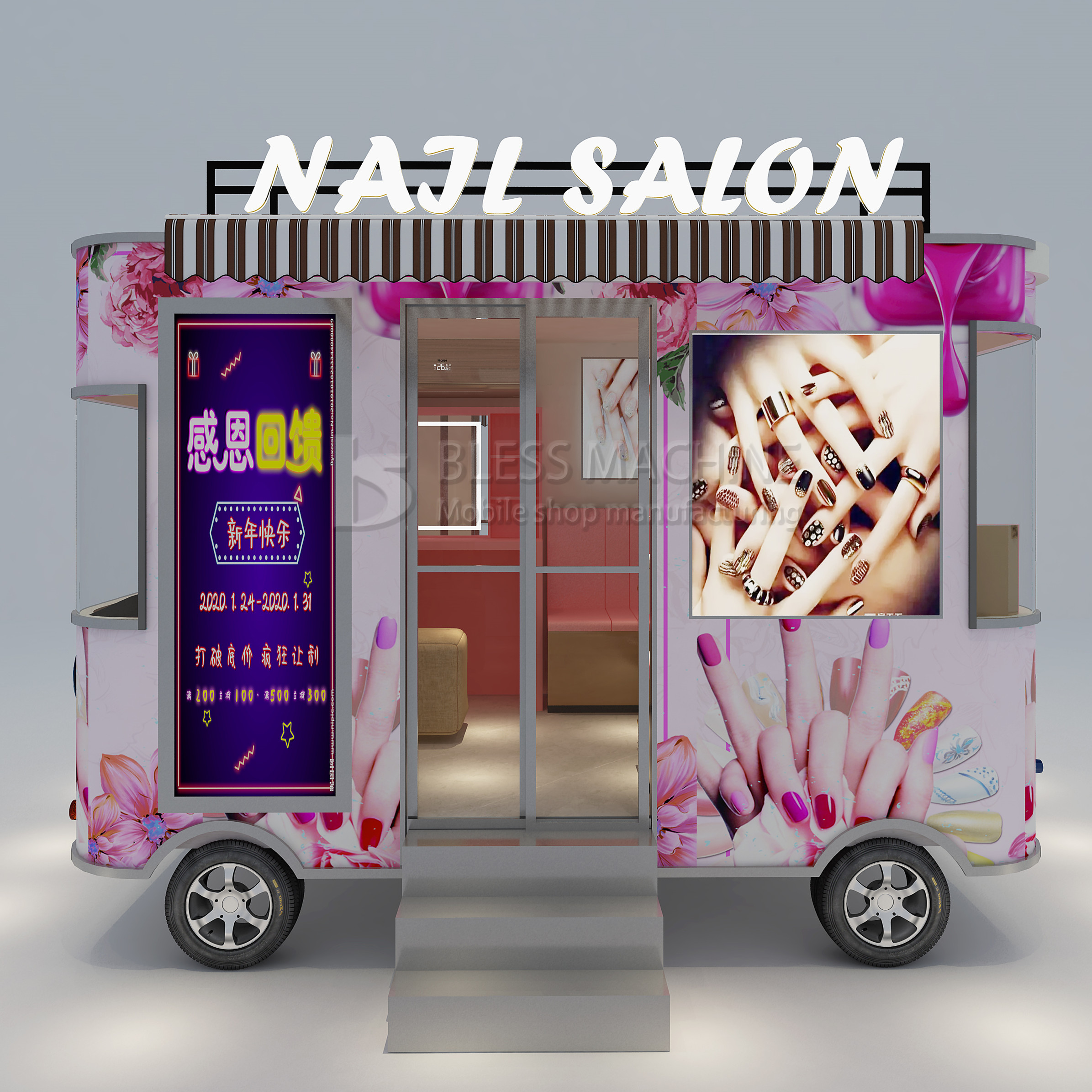 Stainless Steel Fast Food Snack Beverage Beer Drink Ice Cream Coffee Milk Tea Trailer Bar Cart